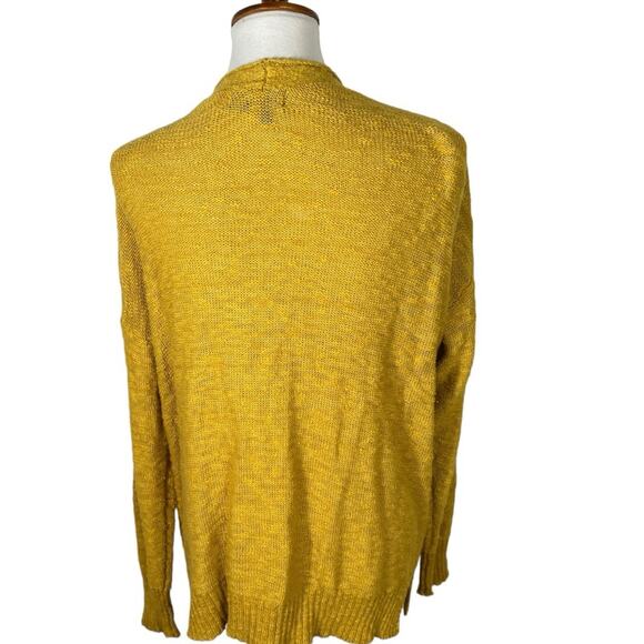 Tahari Mustard Yellow Textured Knit Longline Open Cardigan With Pockets Size S - Picture 4 of 6